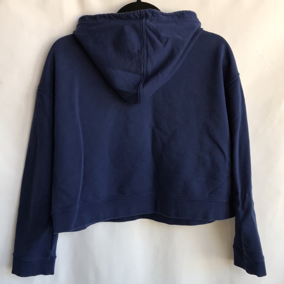 Adidas navy cropped pullover hoodie, white stripes - Picture 4 of 7